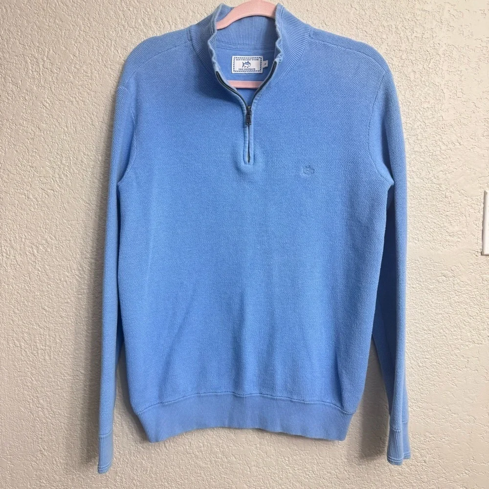 Southern Tide Quarter Zip Sweater Blue Cotton Skipjack Men’s Medium